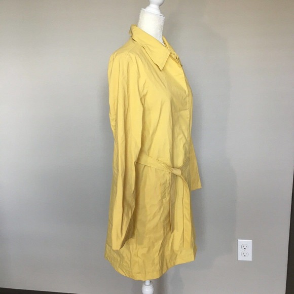 Paul Harris Design Small Yellow Rain Coat Midi Jacket Snap Front Collared Belted - Picture 4 of 12